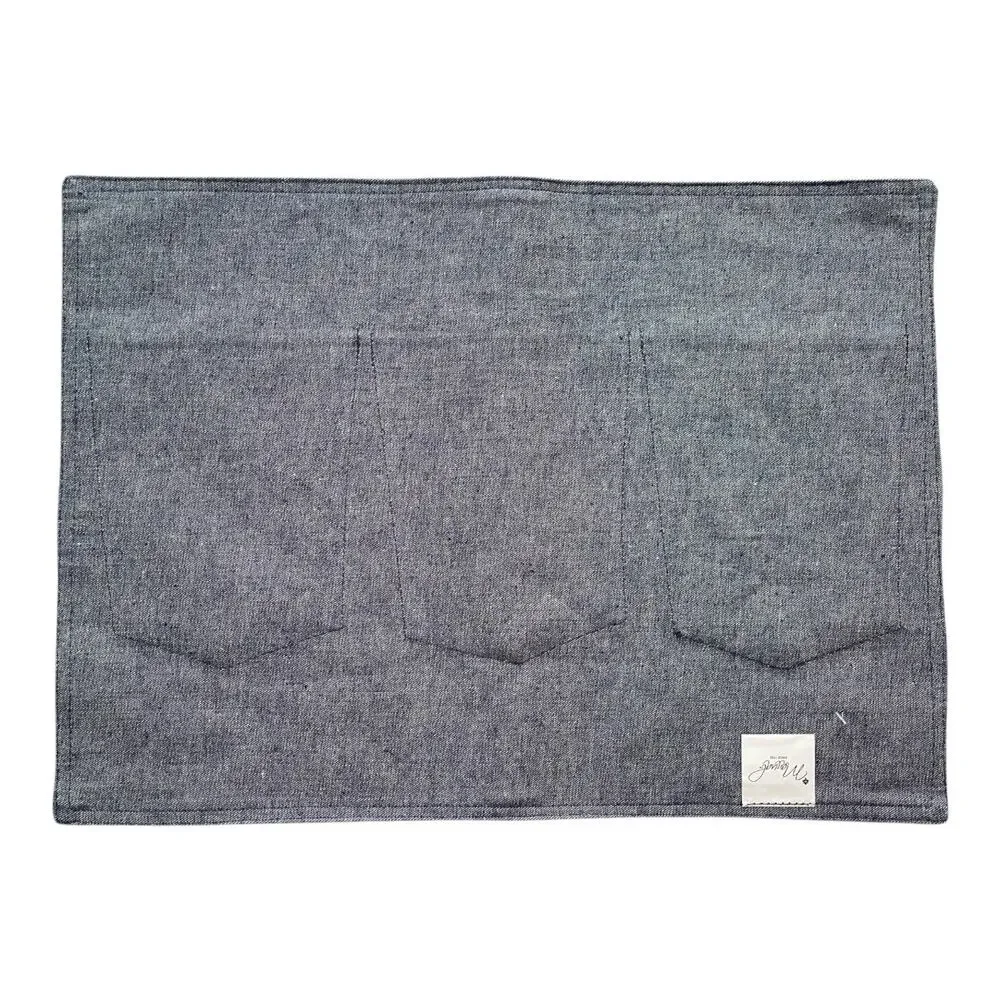 Manual Set of 4 Heavy Duty Denim Placemats 3 Utensil Pockets Blue Cotton 13